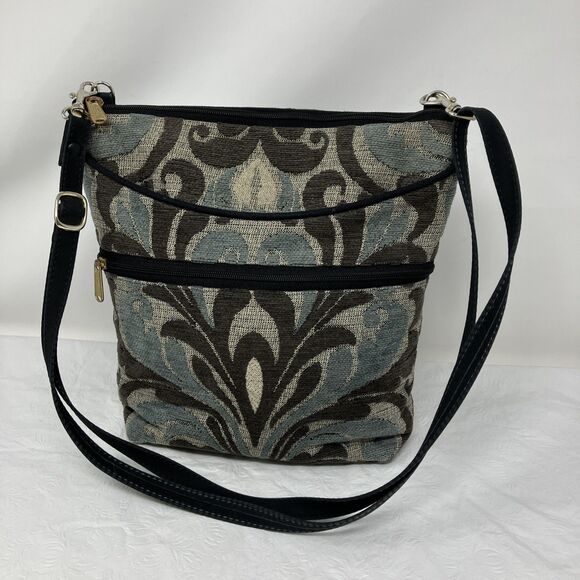 Danny K Beverly Hills Gray Crossbody Purse Bag Floral Tapestry Made In USA - Picture 1 of 15